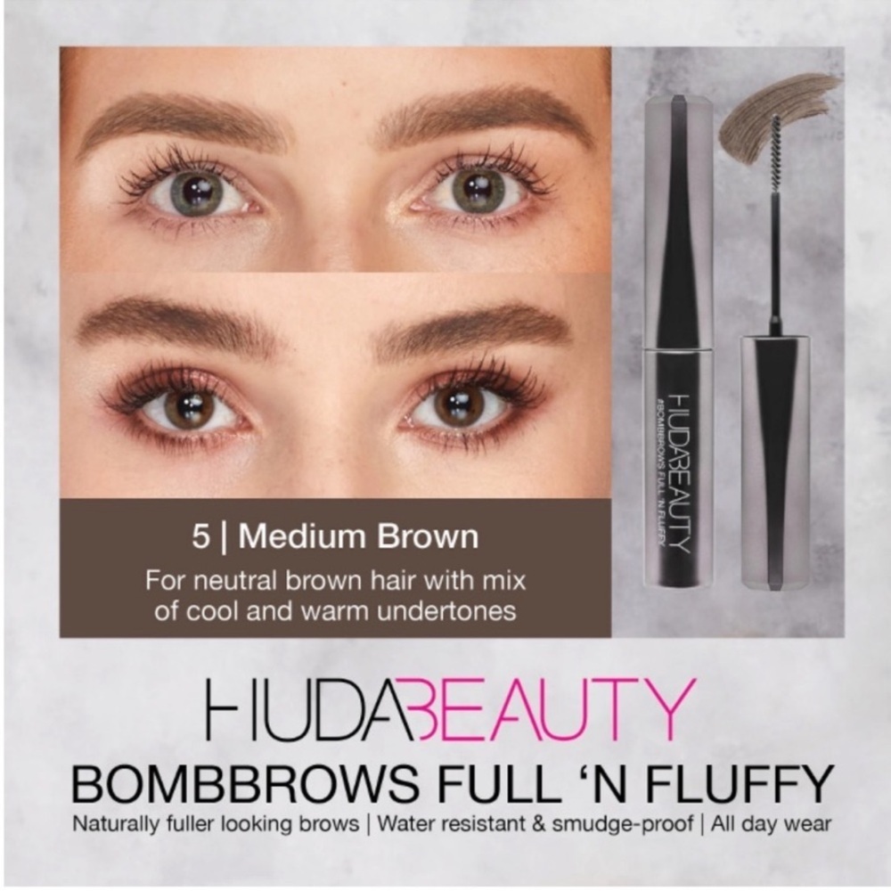 🌿 HUDA BEAUTY #5 Medium Brown #BombBrows Full 'n Fluffy Volumizing Fiber Gel - Picture 1 of 7